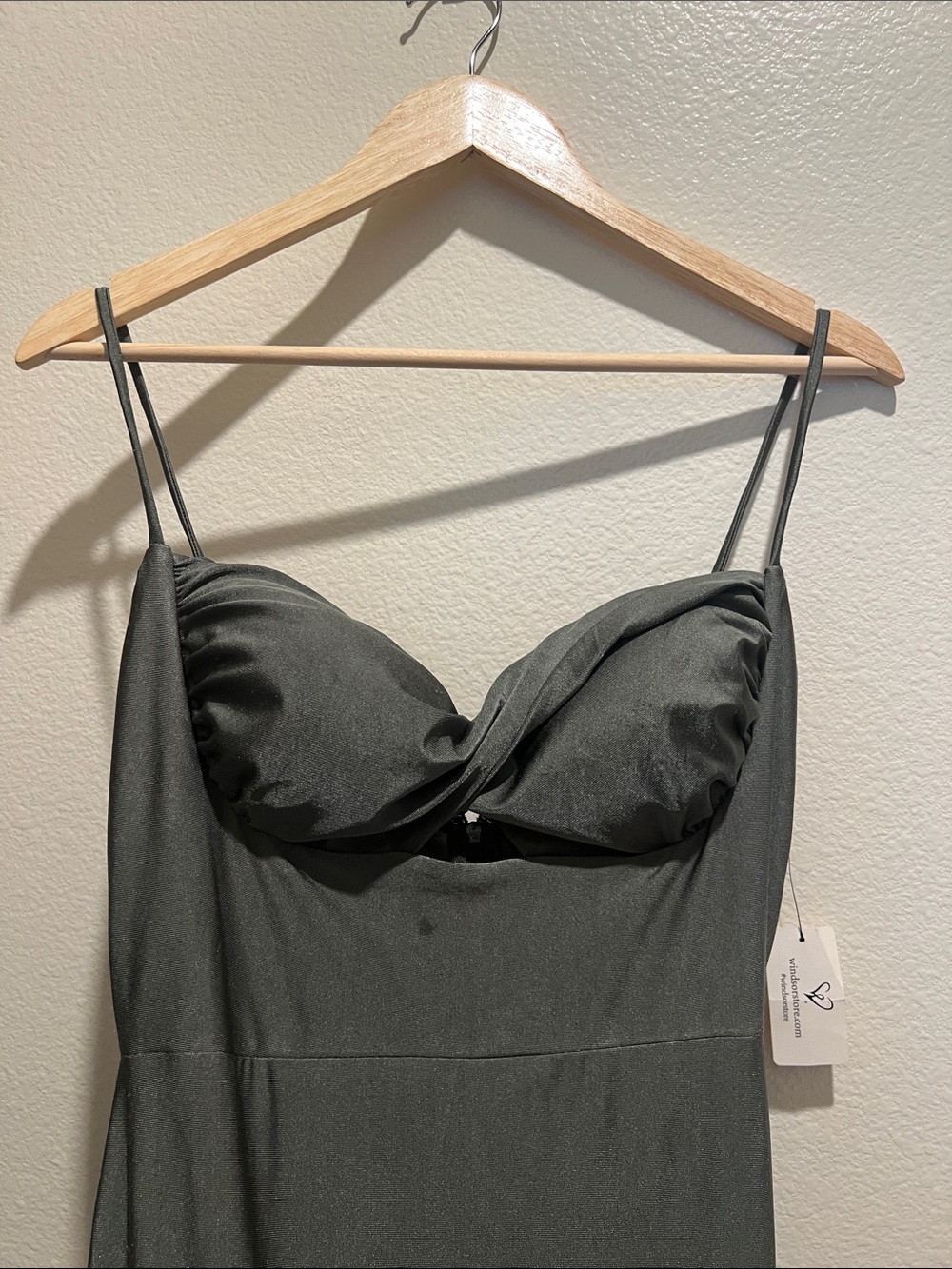 Sage Twist Front Spaghetti Strap Maxi Dress - Picture 3 of 7